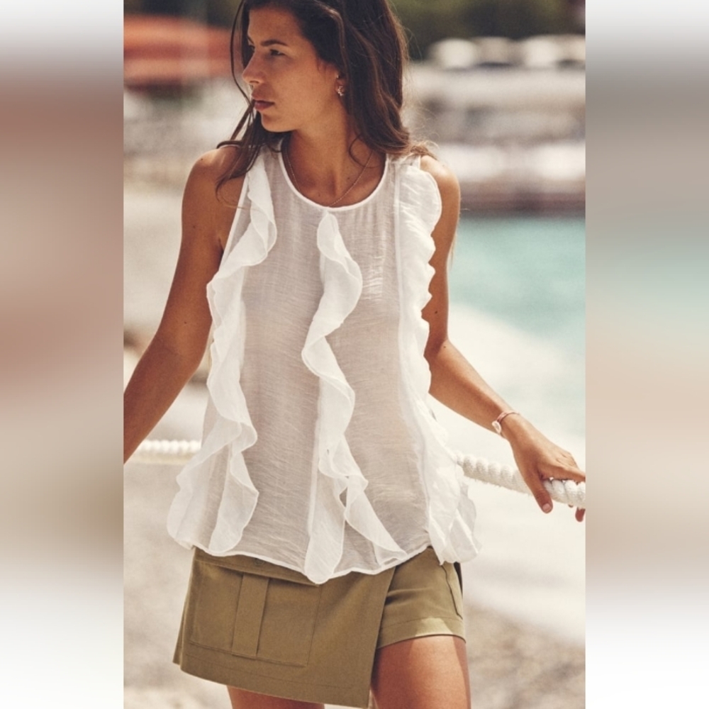 Zara Sleeveless Semi-sheer  Ruffled Top Sz- XL